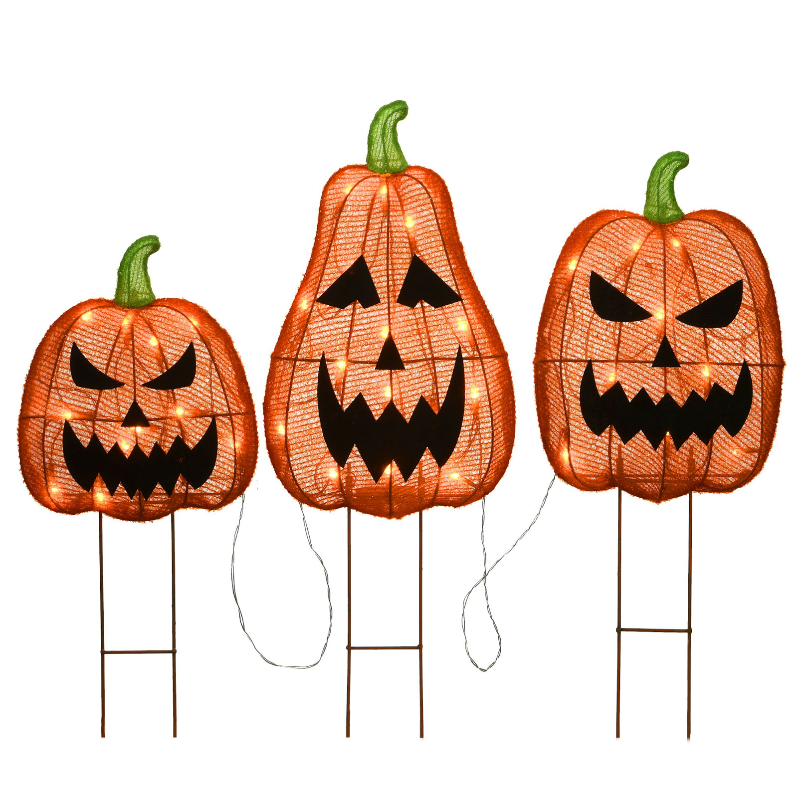 Pre-Lit Halloween Jack-O-Lantern Garden Stakes, 26" H x 10" W x 2" D, Orange
