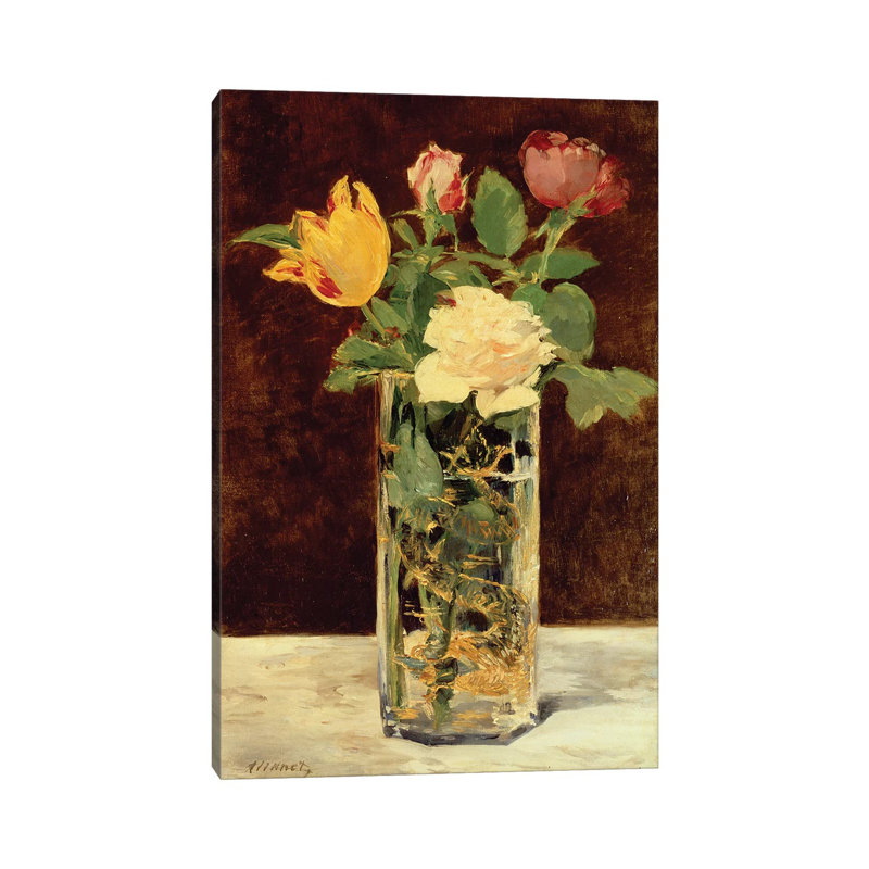 Roses And Tulips In A Vase, 1883 by Edouard Manet - Wrapped Canvas Painting, 20.32 cm H x 30.48 cm W