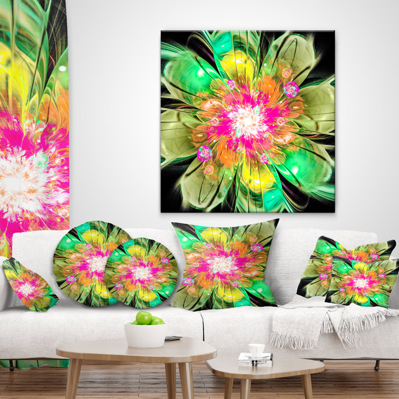 Green Fractal Flower Petals Close up - Floral Printed Throw Pillow