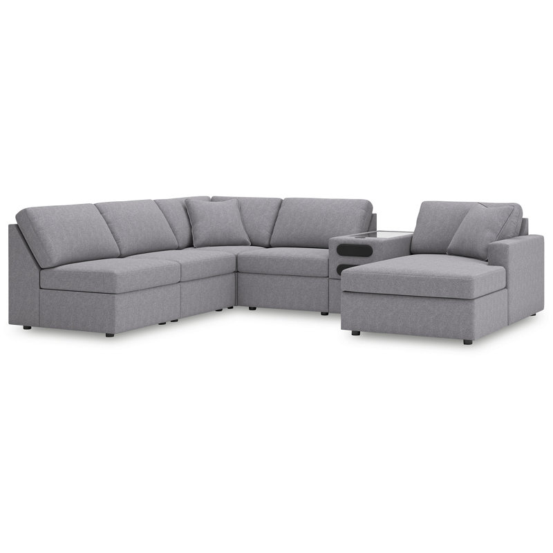 Canapé modulaire 6 pièces avec méridienne et console audio Braintree, Polyester gris