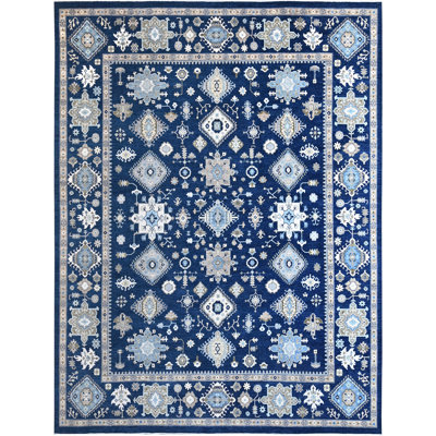 Hand Knotted Wool Area Rug in Blue