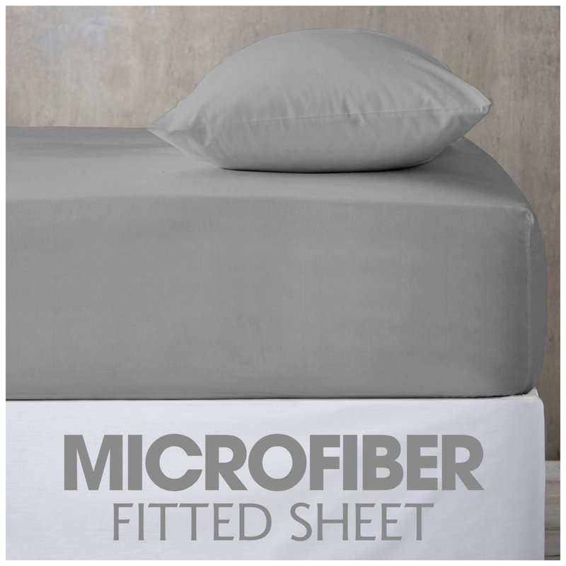 Super Dreamer Fitted Sheet Solid Colour - Polyester Single Double King Size Machine Washable High Quality Yarn Bed Set, Grey