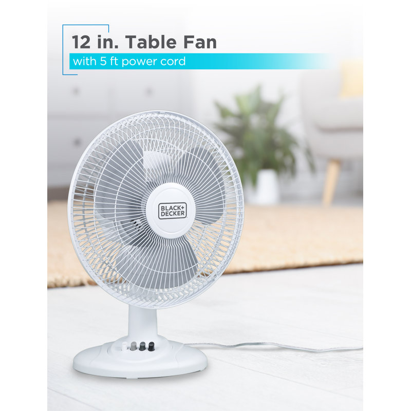 BLACK+DECKER Desk Fan for Home and Office, 12” Fan with 3 Speed Settings, Oscillating Portable Fan