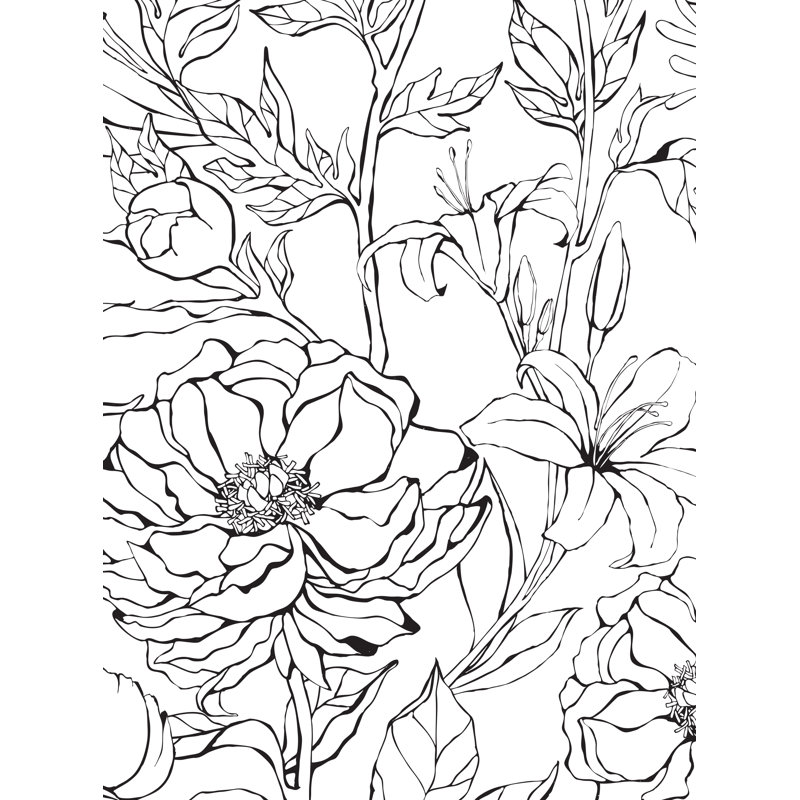 Panneau de papier peint adhésif 24 po Debraha Botanical Garden, Noir, L 2 pi x H 18 pi