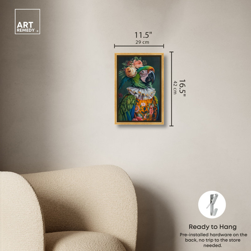 Art de la salle de bain «Parrot I» par Art Remedy, Cadre doré, H 16 po x l 11 po