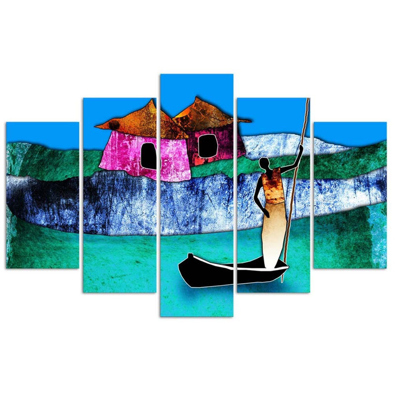 African Landscape - 5 Piece Wrapped Canvas Print, 70cm H x 100cm W