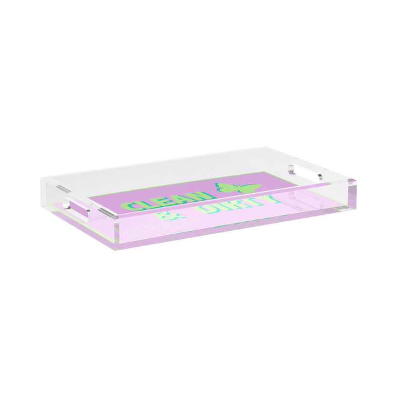 Abstract Decorative Tray, 2" H x 17" W x 10.5" D, Lime/Lilac