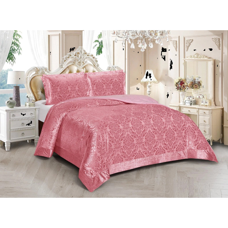 Microfiber Bedspread with Pillow Shams Included, Double Bedspread + 2 Standard Shams, Pink