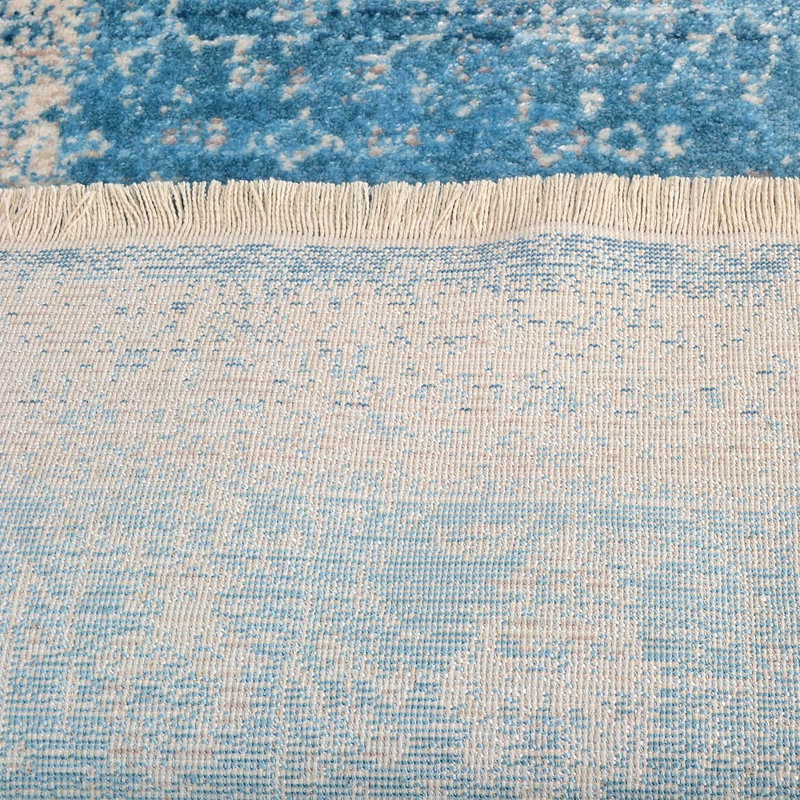 Crayton Machine Made Polyester Area Rugs - Blue Color, Oriental Design, Low Pile Machine Made Area Rugs for Living Room, Bed Room