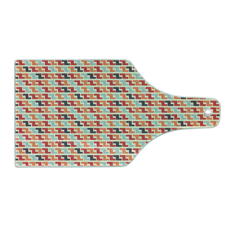 Ambesonne Colourful Tempered Glass Cutting Board Retro Geometric Zigzag Multicolor
