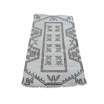 Tapis oriental géométrique noué à la main ivoire Oushak