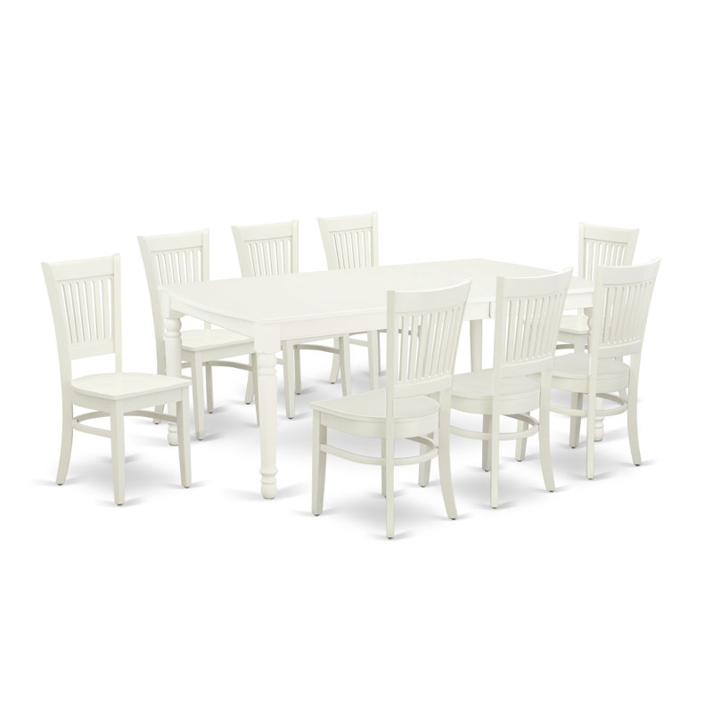 Ensemble de table de salle à manger 9 pièces moderne comprenant une table rectangulaire en bois avec feuille papillon et 8 chaises de salle à manger, 42 x 78 pouces, lin blanc