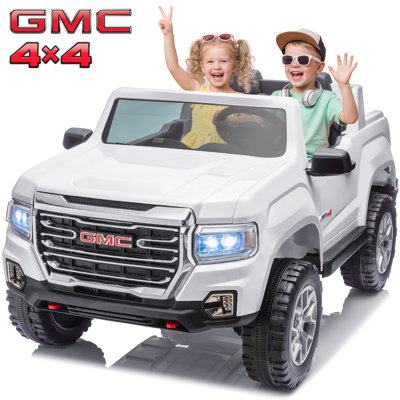 White GMC AT4 24V 2-Seater Kids Ride-On Truck with 4WD and Remote Control