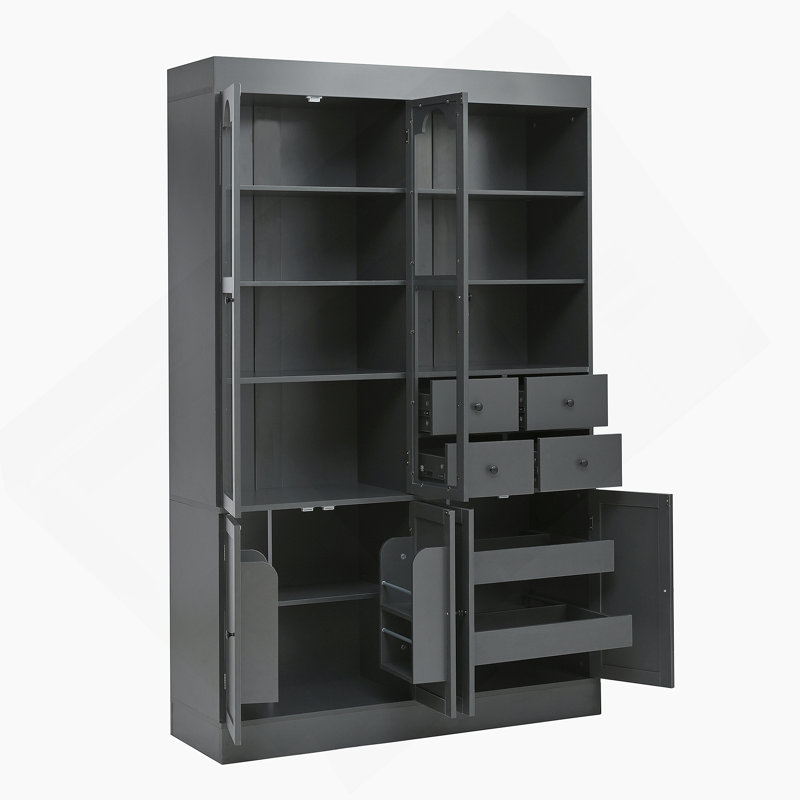 Accent Cabinet, Freestanding Sideboard, Kitchen Pantry Cabinet With Drawers, Shelves And Pull-Out Trays, Gray