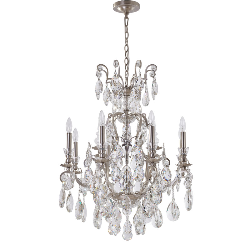 8-Light Pewter Chandelier With Clear Crystal Accents