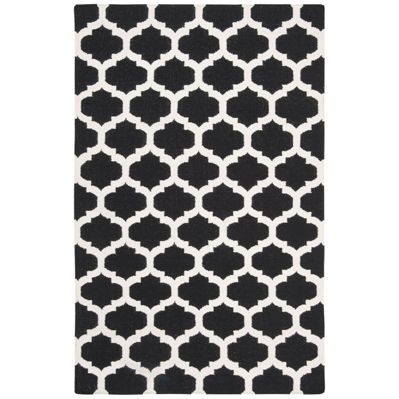 Tapis gris / noir en laine et coton tissé à la main Rodgers, Rectangle 3 pi x 5 pi