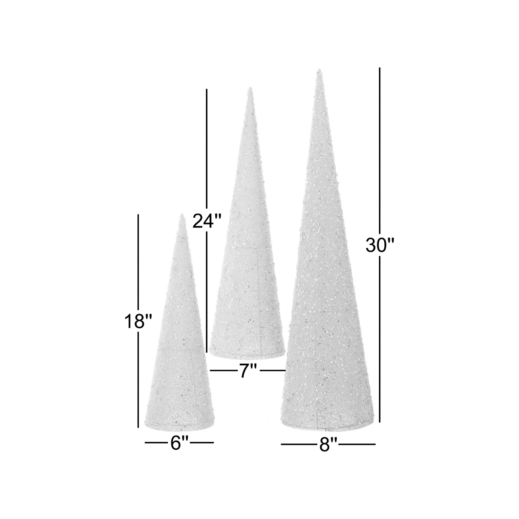 Shaded Sequin Cone Tree Set of 3, Silver