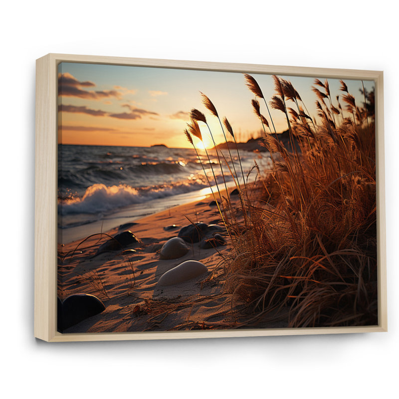 Amanollah Grass Sunrise Beach sur toile, H 12 po x l 20 po x P 1 po, Cadre naturel flottant