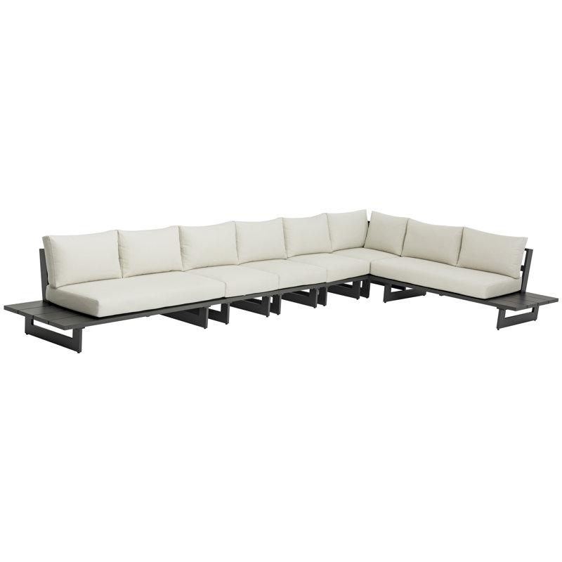 Canapé modulaire d'extérieur de 184,5 po de largeur avec coussins, Crème, gris