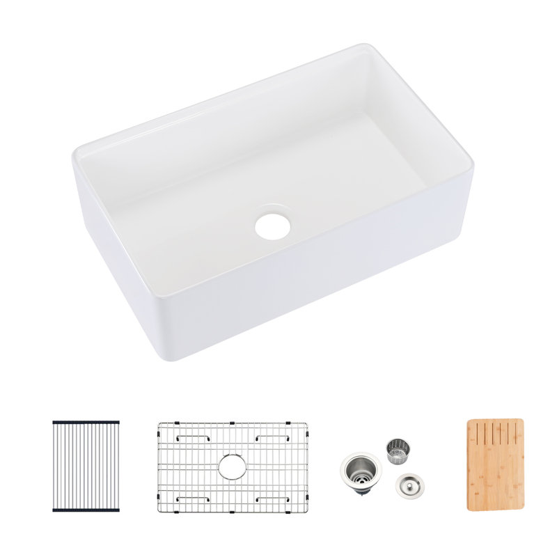 Évier de cuisine à tablier frontal avec accessoires L 33 po x l 20 po