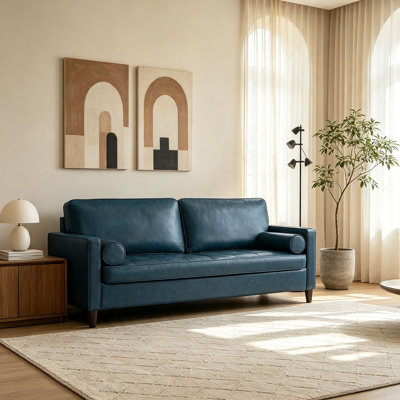 74.5'' Square Arm Tufted Faux Leather Sofa