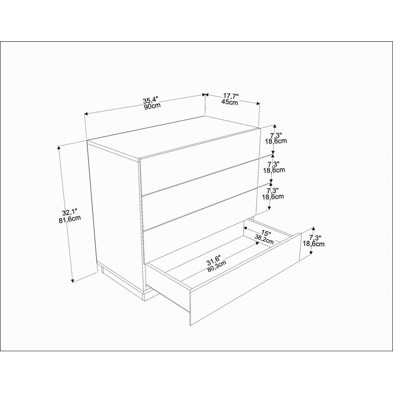 Charliyah 4 Drawer 35.4" W Lingerie Chest, Silva