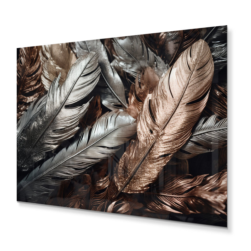 Décoration murale argent et or rose Expressions de la liberté - plume bohème, H 12 po x l 20 po x P 1 po