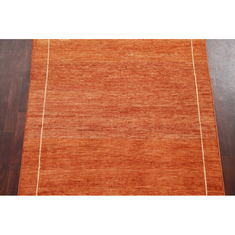 Tapis orange / beige en laine noué à la main 4 pi 6 po x 6 pi 3 po Gabbeh Kashkoli