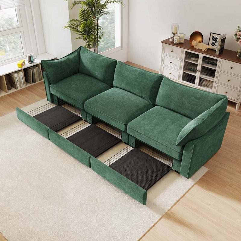Causeuse en chenille 3 places avec excellent espace de rangement, H 31,4 po x l 112,6 po x P 34,2 po, 3, Vert