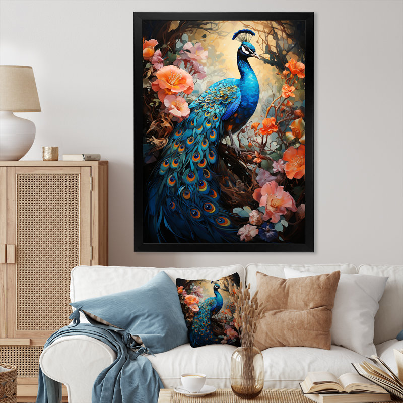 Wrinkle Peacock lumineux sur toile, Cadre photo noir, H 20 po x l 12 po x P 1 po
