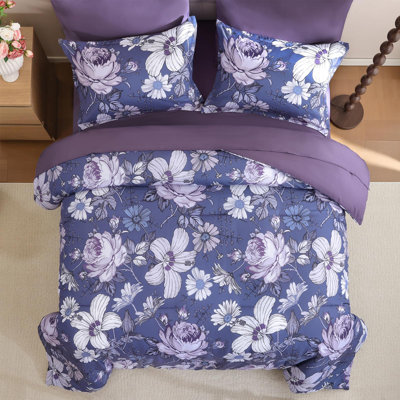 7-Piece Floral Pattern Soft Microfiber Comforter Set All-Season Bedding Set with Sheets