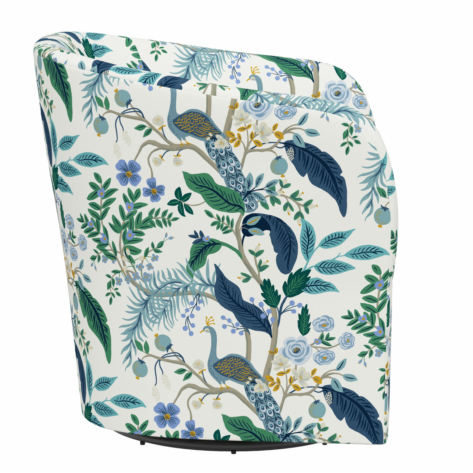 Swivel Accent Chair, Rpc Peacock Blue & White Linen