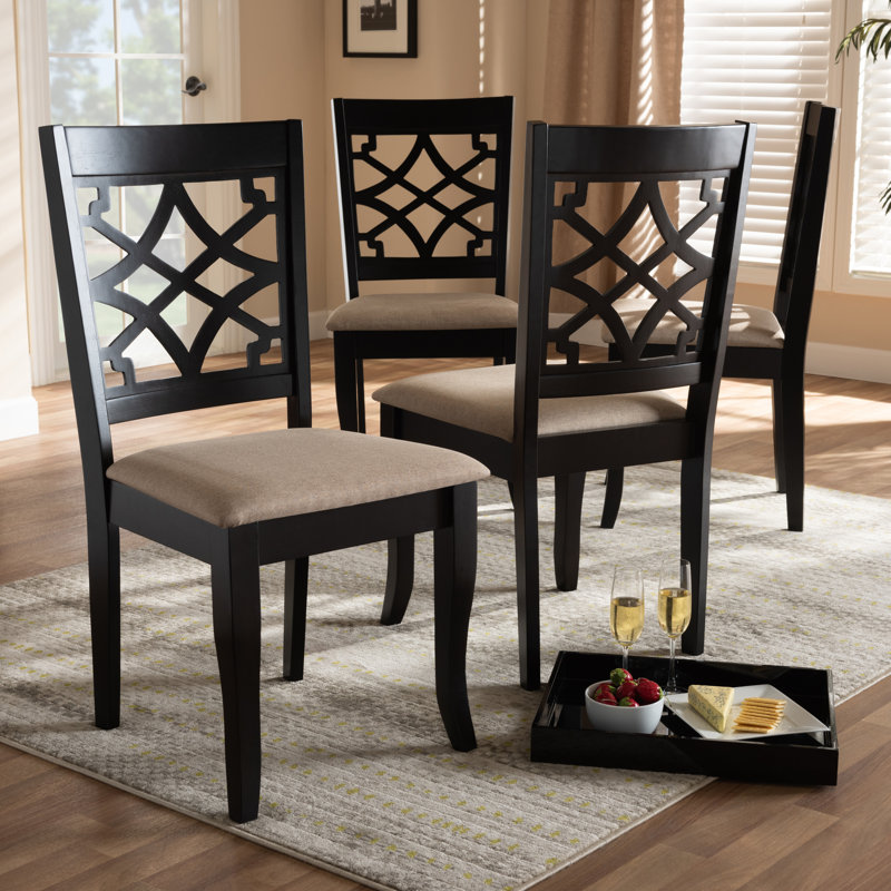 45.47cm H Polyester Blend Upholstered Cross Back Side Chair in Grey/Espresso Brown, Sand