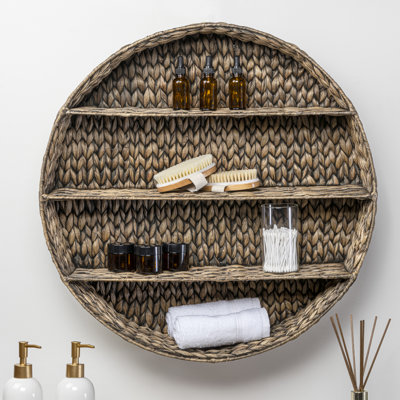Annulus 3-Shelf Circular Hand-Woven Hyacinth Wall Rack