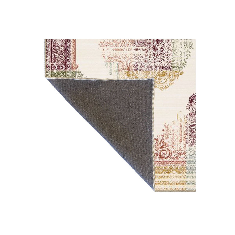 Tapis crème lavable à la machine à motif traditionnel crème Siesta, Sous-tapis carré 3 pi 3 po inclus