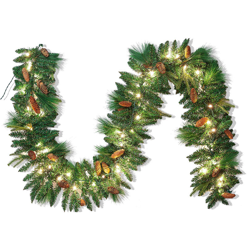 Guirlande de noël artificiel pin 9 pi avec 50 lumières chaudes préinstallées pin