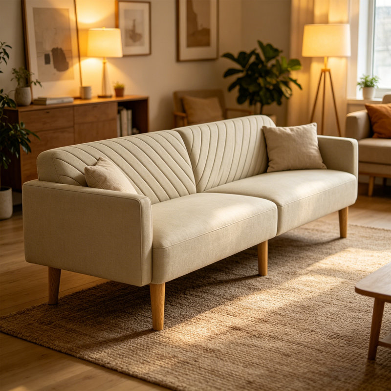 3 Seater Velvet Sofa Bed, Beige