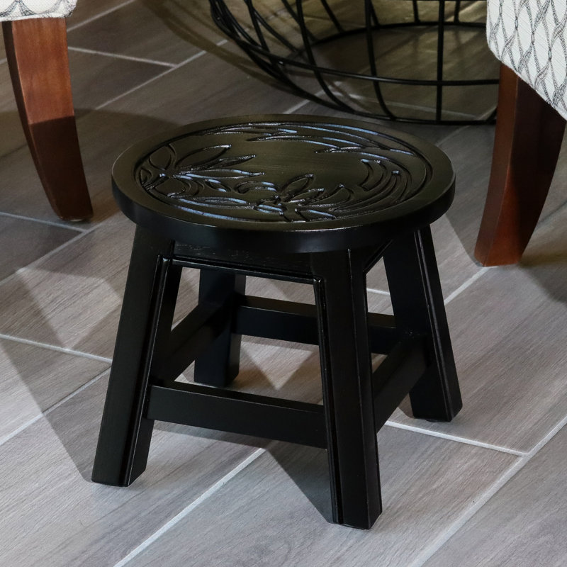 Tabouret en bois massif, motif floral - Compact et fonctionnel pour toutes les pièces. Marchepied en bois polyvalent pour buanderies.