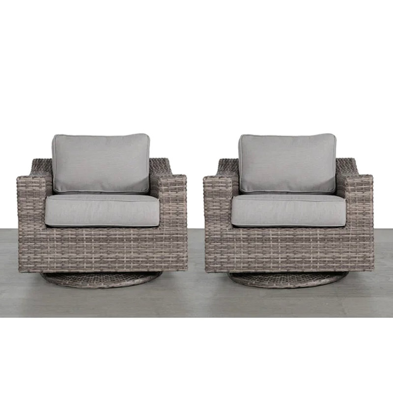 Chaise de patio pivotante entièrement assemblée en gris - aluminium rouille, profondeur de siège de 28 po, accoudoirs d'extérieur luxueux d'une capacité de 600 lb, coussins en mousse haute