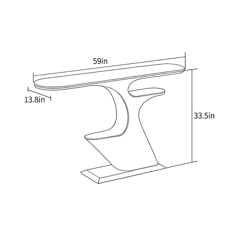 Console légère et luxueuse, H 33,5 po x l 59 po x P 13,8 po, Doré