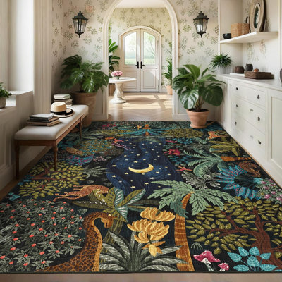 5 x 7 tapis de jungle tapis lavables pour le salon chambre à coucher, tapis de sol doux antidérapant à poils courts antidérapant imprimé animal