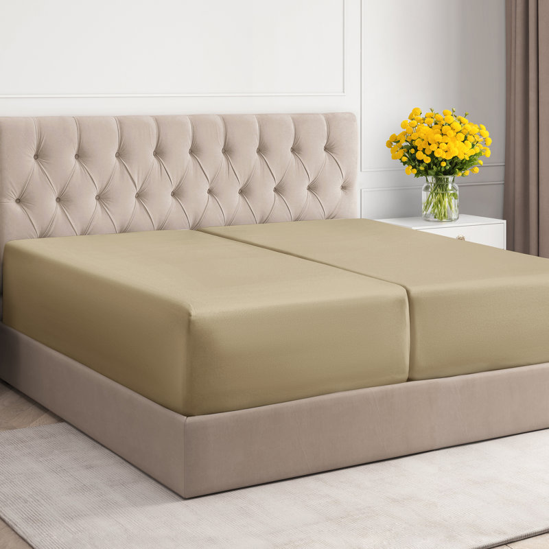 Extra Deep Pocket Fitted Sheet Only, Cooling & Breathable Bed Sheet, Soft, Fits 18–24 Inch Mattress, Beige, Split King