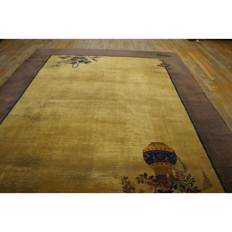 Antique Art Deco Room Size Wool Brown, Camel Rug