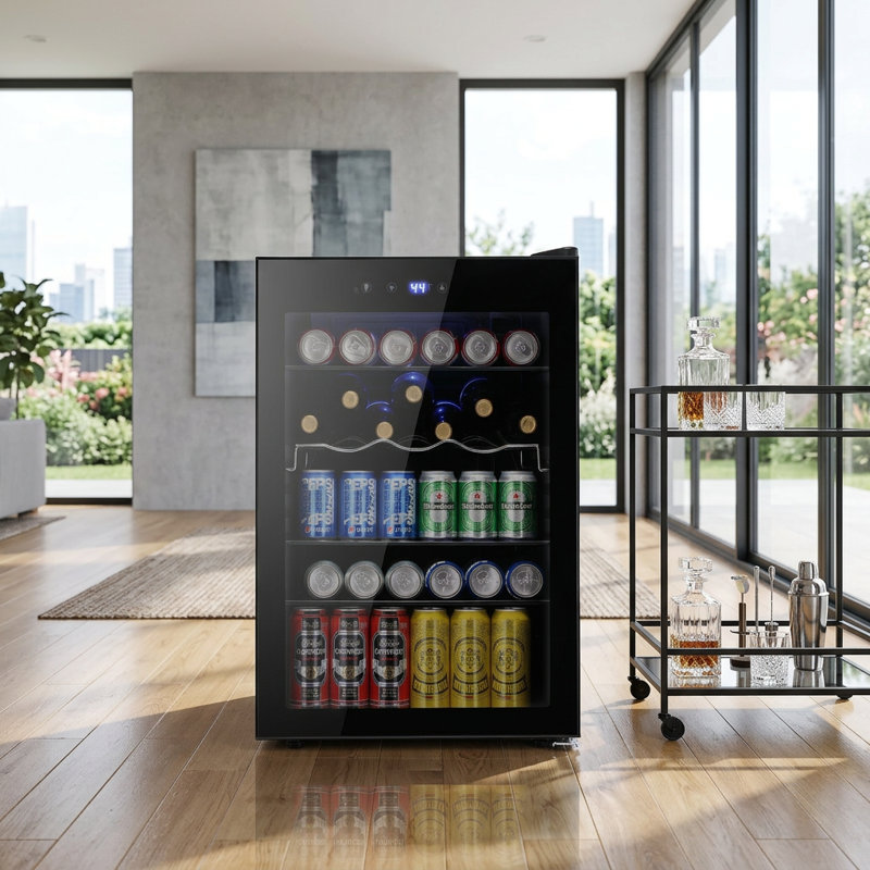 Réfrigérateur à boissons de 4,4 pieds cubes, 37 bouteilles / 145 canettes, réfrigérateur à boissons avec commande tactile, 32-61 ℉, <38dB, DEL, tablettes amovibles, cadre en acier inoxydable