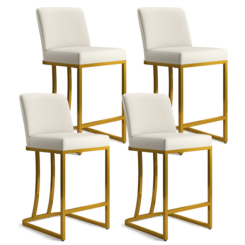 Kunkel 24" Modern Kitchen Counter Stool with Faux Leather Padded Seat and Metal Frame, Gold, White