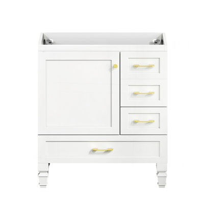 30"White Bathroom Vanity. Abundant Storage Cabinet -1 Soft Close Doors And 3 Drawers