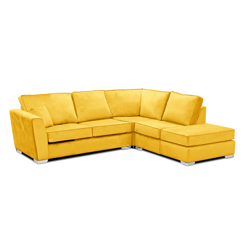 Quade 5 Seater Velvet Sofa & Chaise, Right Hand Facing, Lemon
