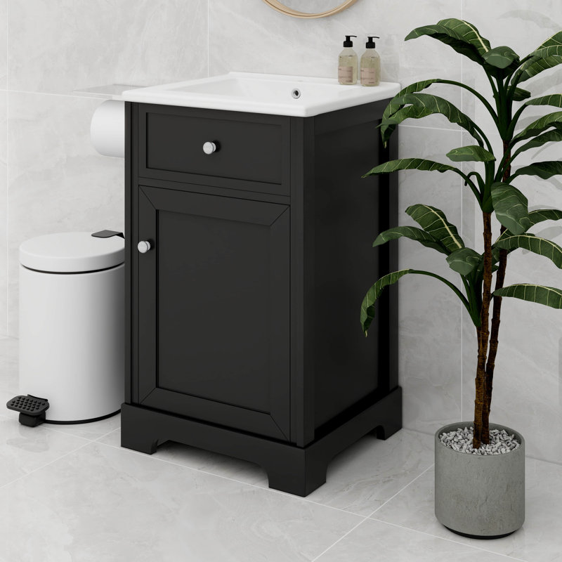 Meuble-lavabo moderne de 20 pouces avec lavabo en céramique, Noir
