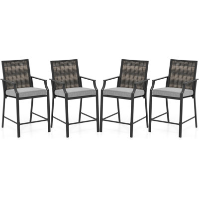 Patio Bar Stools Set of 4 w/ Armrest Fabric Seat & Heavy-Duty Metal Frame by Latitude Run