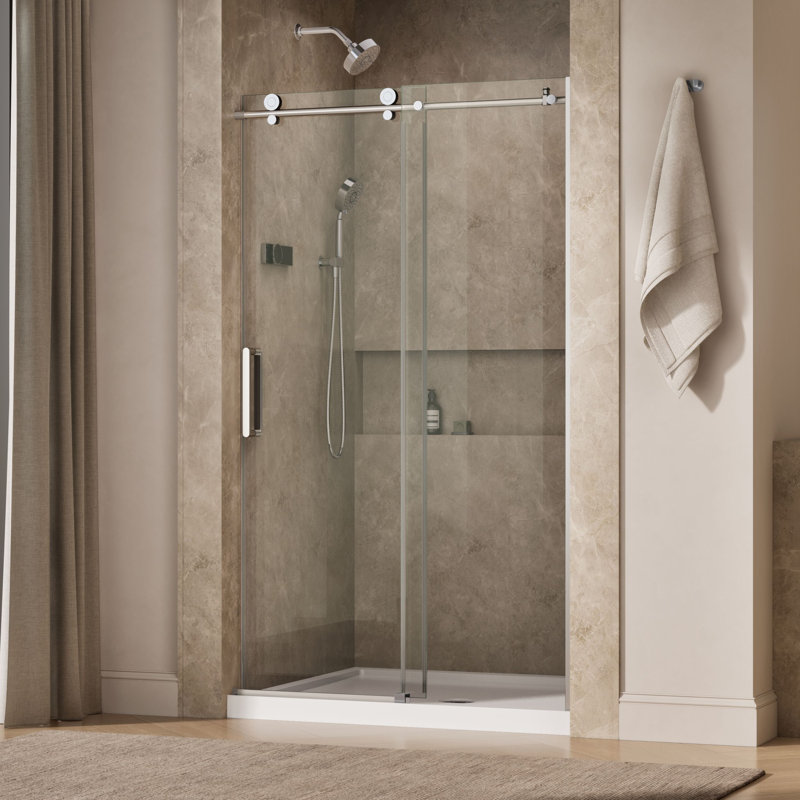 Composed Sliding Shower Door, 78 In. H X 44-1/8 - 47-7/8 In. W, With 3/8 In. Thick Crystal Clear Glass, Silver